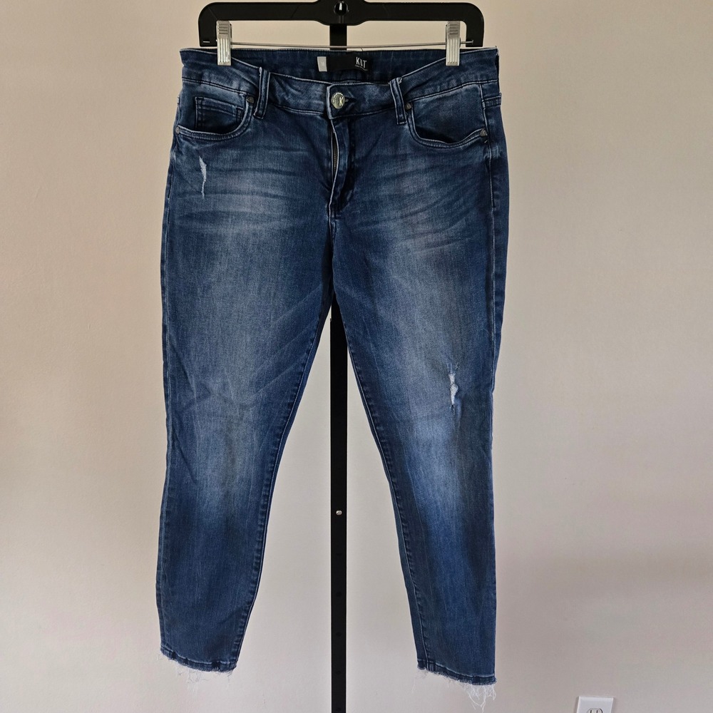 Kut from the Kloth Womens Size 10 Skinny Jeans Dark Wash Distressed Raw Hem 27in